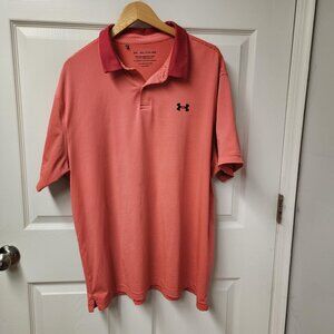Under Armour shirt men XXL red orange performance golf polo stripped activewear